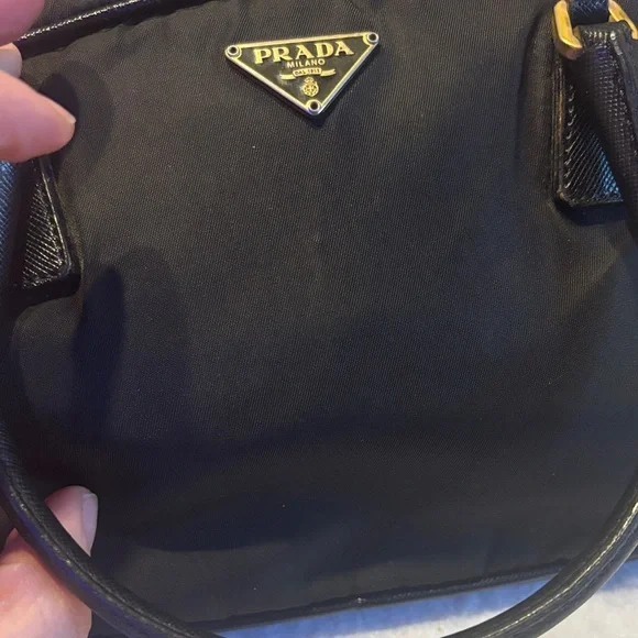 Prada $25 start Vintage Black Nylon Tote with Gold Accents - Picture 4 of 17